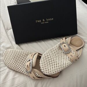 Ansley Slide Women's Natural Net Woven Mules with Silver Buckle Size 10 ECU